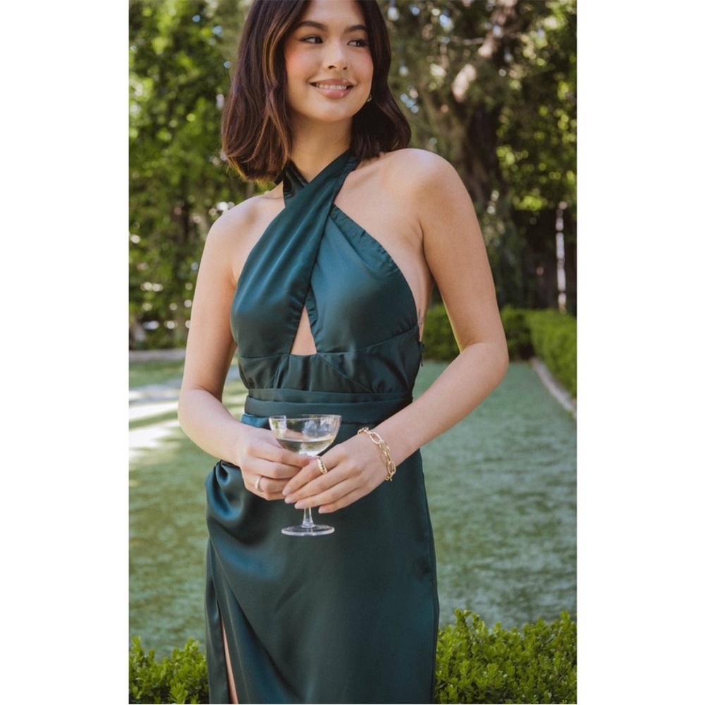 Show Me Your Mumu Adele Halter Maxi Dress in Deep Emerald Luxe Satin M NWT - Picture 8 of 16